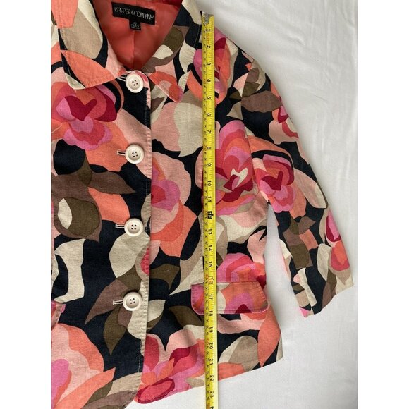 Kasper And Company Linen Blend 3/4 Sleeve Jacket Fully Lined Womens 10 Floral - Picture 9 of 9